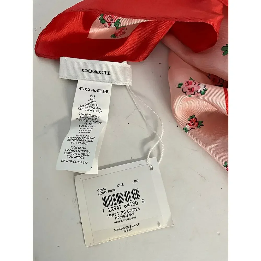 Coach Horse And Carriage Tea Rose Print Silk Bandana